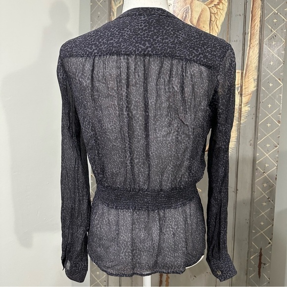 Theory Leopard Print Sheer Long Sleeve Silk Blouse Black and Gray Size Small - Picture 5 of 7